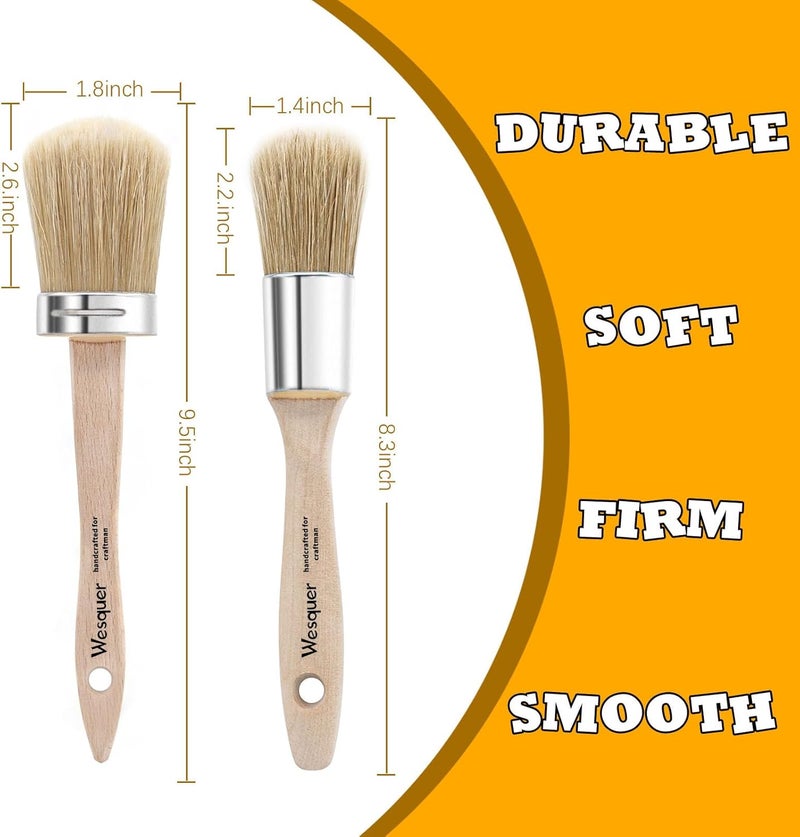 Wesquer 2Pack Chalk Paint Brush Set, 2 Inch & 1.4 Inch Round Natural Bristles Brushes for Chalk Paint Wax, Milk Paint, Varnish, Stencil Brushes, Furniture Paint Brush - Image 2